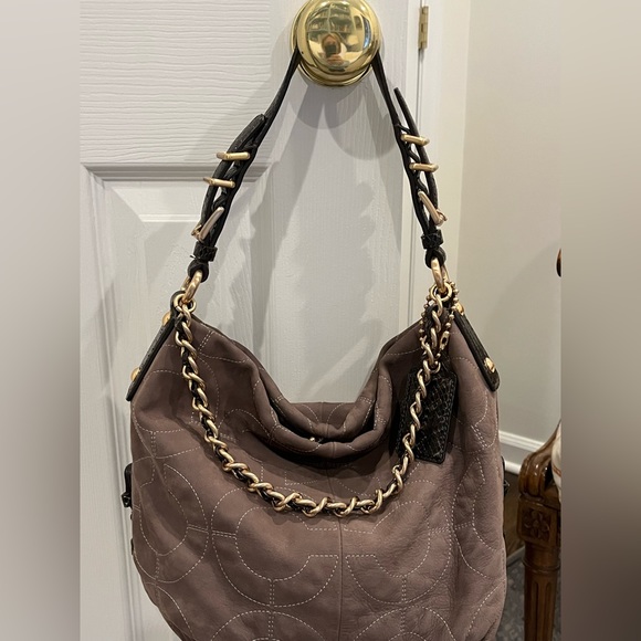 Suede!!!! Coach Gray embossed Coach hobo with lizard strap and chain - Picture 9 of 9